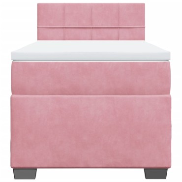 vidaXL Κρεβάτι Boxspring με Στρώμα Ροζ 80 x 200 εκ. Βελούδινο