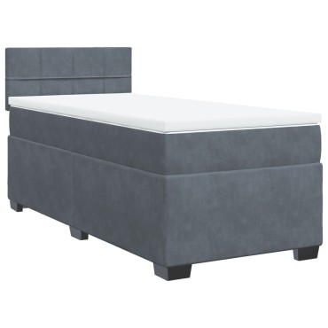 vidaXL Κρεβάτι Boxspring με Στρώμα Σκούρο Γκρι 90x190 εκ. Βελούδινο