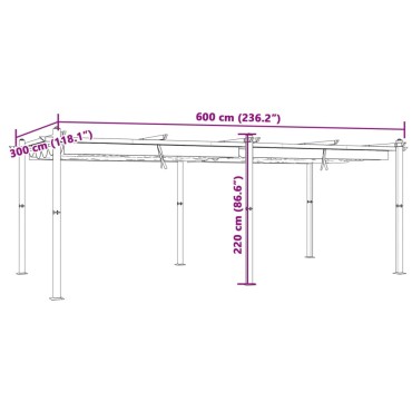 vidaXL Πέργκολα Κήπου με Πτυσσόμενη Οροφή Taupe 3x6 μ. Αλουμίνιο