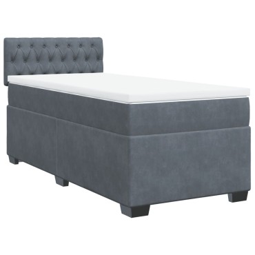 vidaXL Κρεβάτι Boxspring με Στρώμα Σκούρο Γκρι 90x190 εκ. Βελούδινο