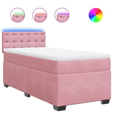 vidaXL Κρεβάτι Boxspring με Στρώμα Ροζ 80 x 200 εκ. Βελούδινο