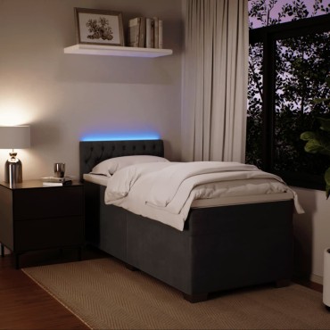 vidaXL Κρεβάτι Boxspring με Στρώμα Σκούρο Γκρι 90x190 εκ. Βελούδινο