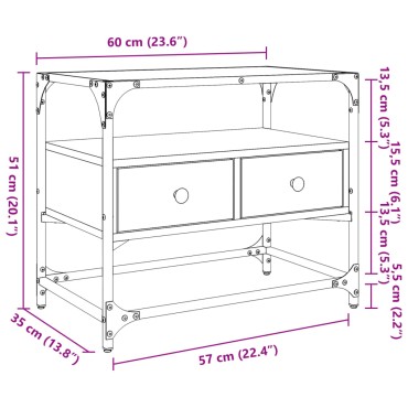 vidaXL Έπιπλο Τηλεόρασης Γυάλ Επιφάνεια Sonoma Δρυς 60x35x51cm Επ Ξύλο