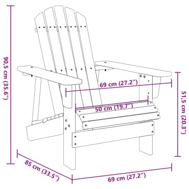 vidaXL Καρέκλα Adirondack Λευκή 69x85x90,5cm από Ξύλο Ελάτης 1 τεμ.
