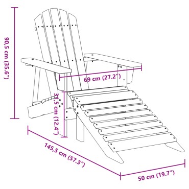 vidaXL Καρέκλα Adirondack με Υποπόδιο Μπλε από Ξύλο Ελάτης 50x52cm 1 τεμ.
