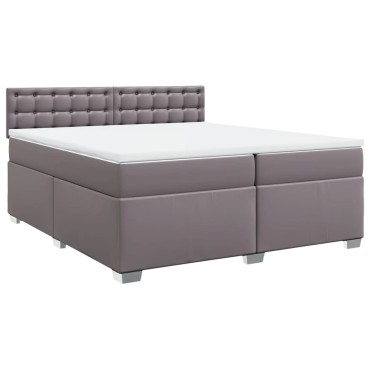 vidaXL Κρεβάτι Boxspring με Στρώμα Γκρι 200x200cm Συνθετικό Δέρμα 1 τεμ. - Διπλό