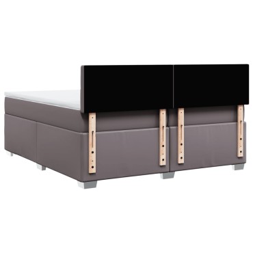 vidaXL Κρεβάτι Boxspring με Στρώμα Γκρι 200x200cm Συνθετικό Δέρμα 1 τεμ. - Διπλό
