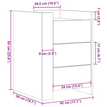 vidaXL Κομοδίνο Λευκό 45x50x65cm από Επεξεργασμένο Ξύλο 1 τεμ.