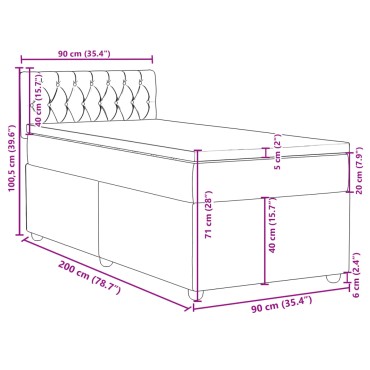 vidaXL Κρεβάτι Boxspring με Στρώμα Σκούρο Γκρι 90x200 εκ. Υφασμάτινο