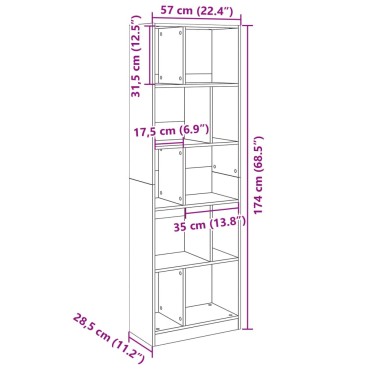 vidaXL Βιβλιοθήκη Γκρι Σκυροδέματος 57x28,5x174cm Επεξεργ. Ξύλο 1 τεμ.