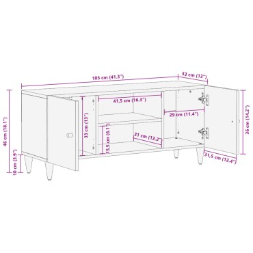vidaXL Έπιπλο Τηλεόρασης 105x33x46cm από Μασίφ Ξύλο Μάνγκο