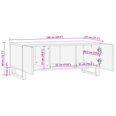vidaXL Τραπεζάκι Σαλονιού Λευκό 100x55x40cm από Μασίφ Ξύλο Μάνγκο 1 τεμ.