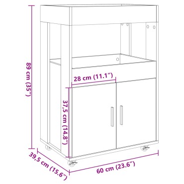 vidaXL Τρόλεϊ Μπαρ Λευκό 60x39,5x89cm Επεξ. Ξύλο 1 τεμ.