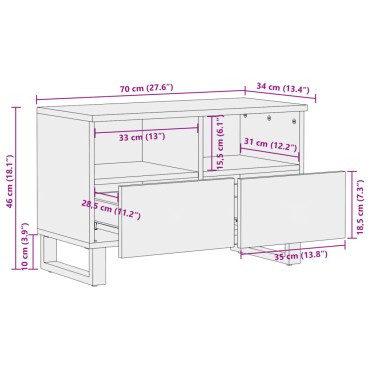vidaXL Έπιπλο Τηλεόρασης Λευκό 70x34x46cm από Μασίφ Ξύλο Μάνγκο 1 τεμ.