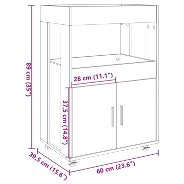 vidaXL Τρόλεϊ Μπαρ Γκρι Sonoma 60x39,5x89cm Επεξ. Ξύλο 1 τεμ.
