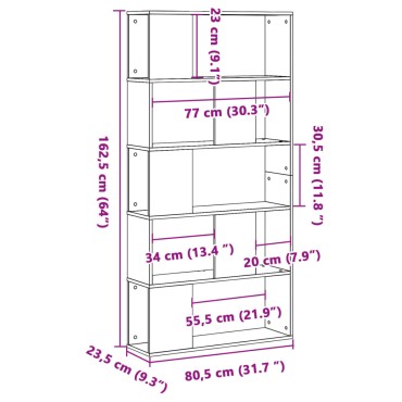 vidaXL Βιβλιοθήκη 5 Επιπέδων Λευκή 80,5x23,5x162,5cm Επεξεργ. Ξύλο 1 τεμ.