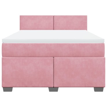 vidaXL Κρεβάτι Boxspring με Στρώμα Ροζ 140x190 εκ. Βελούδινο