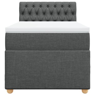 vidaXL Κρεβάτι Boxspring με Στρώμα Σκούρο Γκρι Single Υφασμάτινα