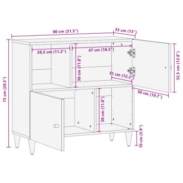 vidaXL Βοηθητικό Ντουλάπι 80x33x75cm από Μασίφ Ξύλο Μάνγκο 1 τεμ.