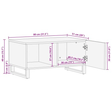 vidaXL Τραπεζάκι Σαλονιού 80x51x40cm από Μασίφ Ξύλο Μάνγκο 1 τεμ.