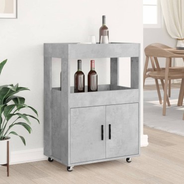 vidaXL Τρόλεϊ Μπαρ Γκρι Σκυροδέματος 60x39,5x89cm Επεξ. Ξύλο 1 τεμ.