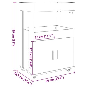 vidaXL Τρόλεϊ Μπαρ Γκρι Σκυροδέματος 60x39,5x89cm Επεξ. Ξύλο 1 τεμ.