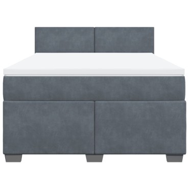 vidaXL Κρεβάτι Boxspring με Στρώμα Σκούρο Γκρι 140x190 εκ. Βελούδινο