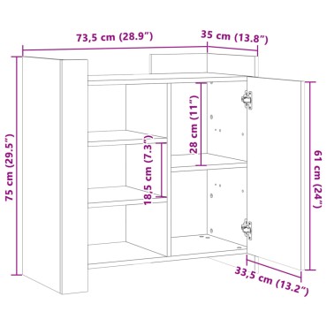 vidaXL Ντουλάπι Μαύρο 73,5x35x75cm από Επεξεργασμένο Ξύλο 1 τεμ.