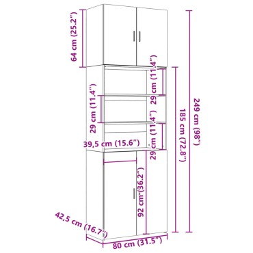 vidaXL Ντουλάπι Καφέ Δρυς 80x42,5x249cm από Επεξεργασμένο Ξύλο 1 τεμ.
