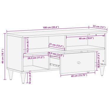 vidaXL Έπιπλο Τηλεόρασης 100x33x46cm από Μασίφ Ξύλο Μάνγκο