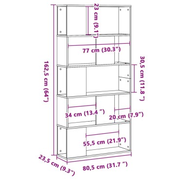 vidaXL Βιβλιοθήκη 5 Επιπέδων Μαύρη 80,5x23,5x162,5cm Επεξεργ. Ξύλο 1 τεμ.