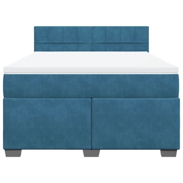 vidaXL Κρεβάτι Boxspring με Στρώμα Σκούρο Μπλε 140x190 εκ. Βελούδινο