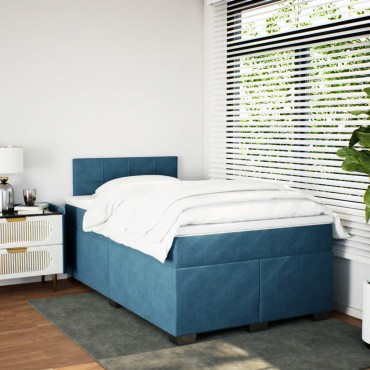 vidaXL Κρεβάτι Boxspring με Στρώμα Σκούρο Μπλε 120x190 εκ. Βελούδινο