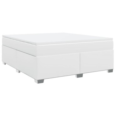 vidaXL Κρεβάτι Boxspring με Στρώμα Λευκό 180x200 εκ. Συνθετικό Δέρμα