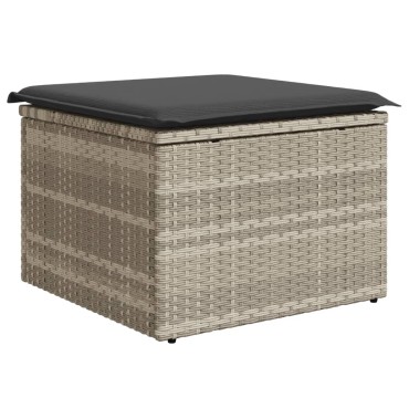 vidaXL Υποπόδιο Κήπου Αν.Γκρι 55x55x37cm Συνθετικό Ρατάν με Μαξιλάρι 1 τεμ.