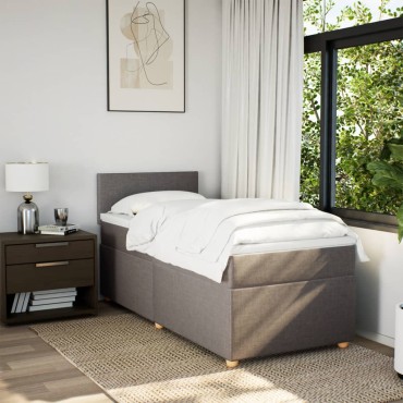 vidaXL Κρεβάτι Boxspring με Στρώμα Taupe 100x200cm Υφασμάτινο 1 τεμ. - Μονό