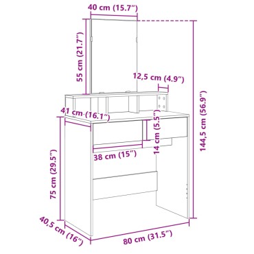 vidaXL Μπουντουάρ με Καθρέφτη Καφέ Δρυς 80x41x144,5cm 1 τεμ.