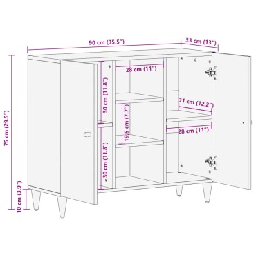 vidaXL Βοηθητικό Ντουλάπι 90x33x75cm από Μασίφ Ξύλο Μάνγκο 1 τεμ.