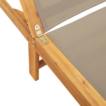 vidaXL Ξαπλώστρα Taupe από Μασίφ Ξύλο Ακακίας και Textilene 200/170x66x33,5/98cm 1 τεμ.