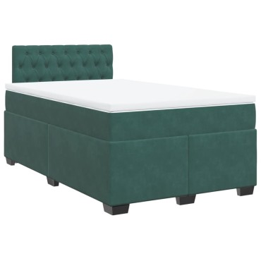 vidaXL Κρεβάτι Boxspring με Στρώμα Σκούρο Πράσινο 120x200εκ. Βελούδινο