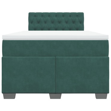 vidaXL Κρεβάτι Boxspring με Στρώμα Σκούρο Πράσινο 120x200εκ. Βελούδινο