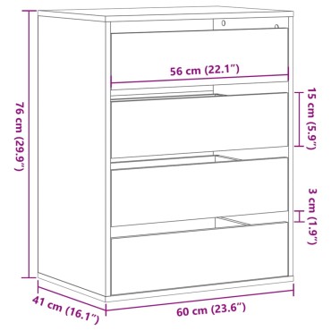 vidaXL Συρταριέρα Sonoma Δρυς 60x41x76cm από Επεξεργ. Ξύλο 1 τεμ.