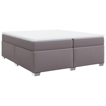 vidaXL Κρεβάτι Boxspring με Στρώμα Γκρι 200x200cm Συνθετικό Δέρμα 1 τεμ. - Διπλό