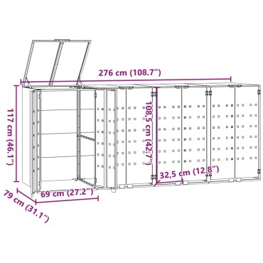 vidaXL Πλαίσιο Κάδων Απορριμμάτων 4 Κάδοι Γκρι 276x79x117 εκ. Ατσάλι
