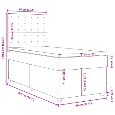 vidaXL Κρεβάτι Boxspring με Στρώμα Σκούρο Γκρι 90x200 εκ. Υφασμάτινο
