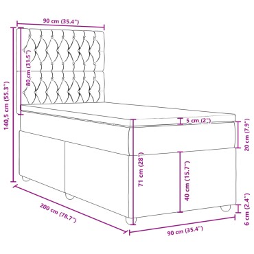 vidaXL Κρεβάτι Boxspring με Στρώμα Σκούρο Γκρι 90x200 εκ. Υφασμάτινο