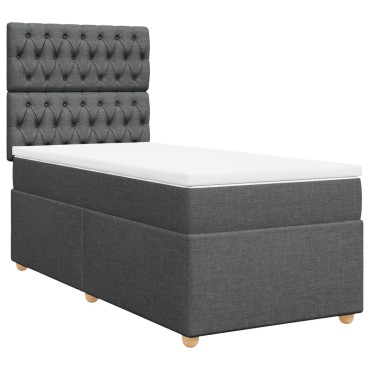 vidaXL Κρεβάτι Boxspring με Στρώμα Σκούρο Γκρι 90x200 εκ. Υφασμάτινο