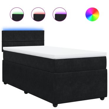 vidaXL Κρεβάτι Boxspring με Στρώμα Μαύρο 80x200cm Βελούδινο 1 τεμ. - Μονό