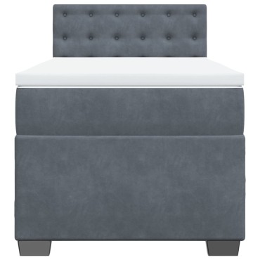 vidaXL Κρεβάτι Boxspring με Στρώμα Σκούρο Γκρι 90x200 εκ. Βελούδινο