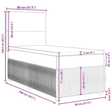 vidaXL Κρεβάτι Boxspring με Στρώμα Σκούρο Γκρι 80x200 εκ. Βελούδινο